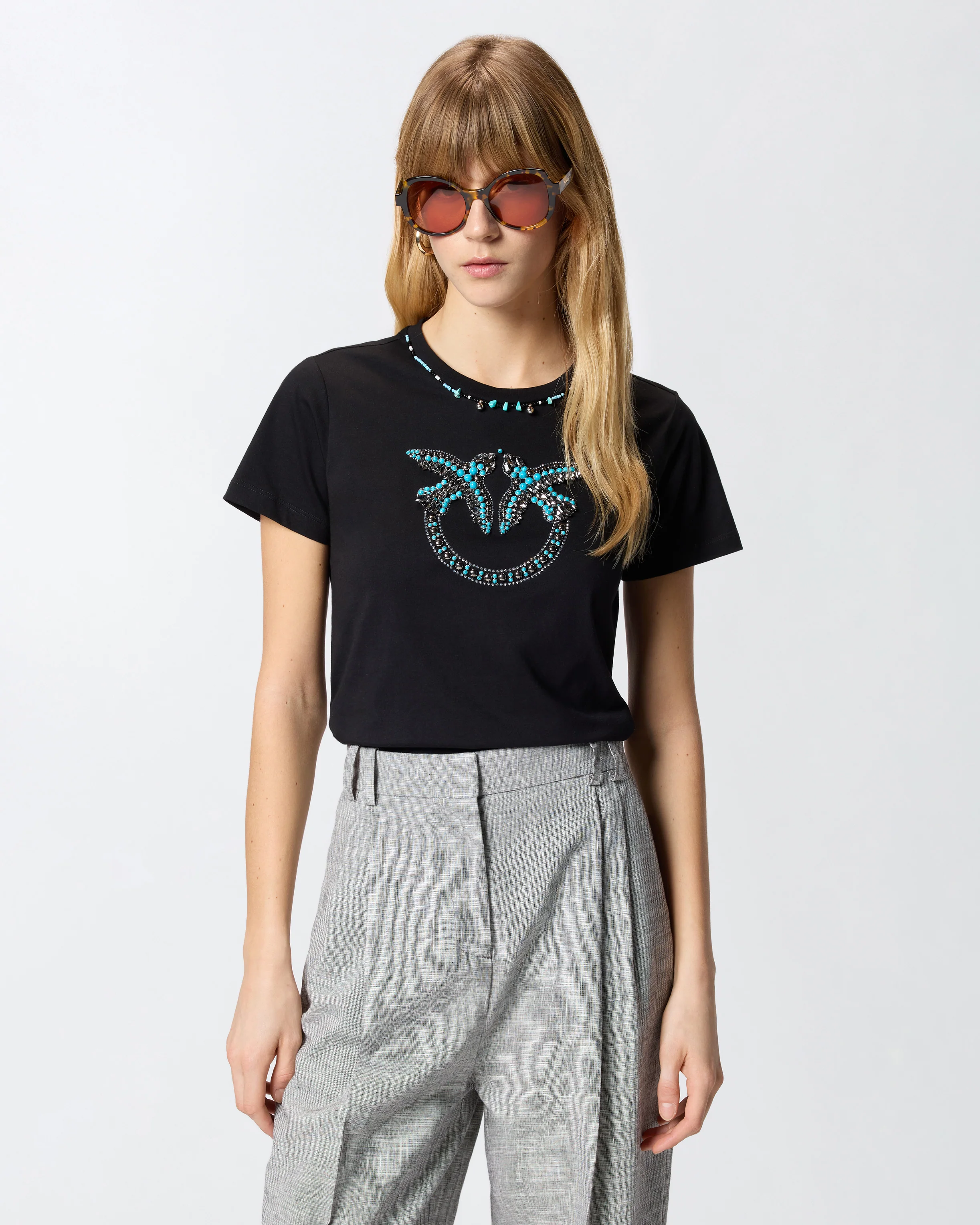 T-shirt con maxi ricamo gioiello Love Birds