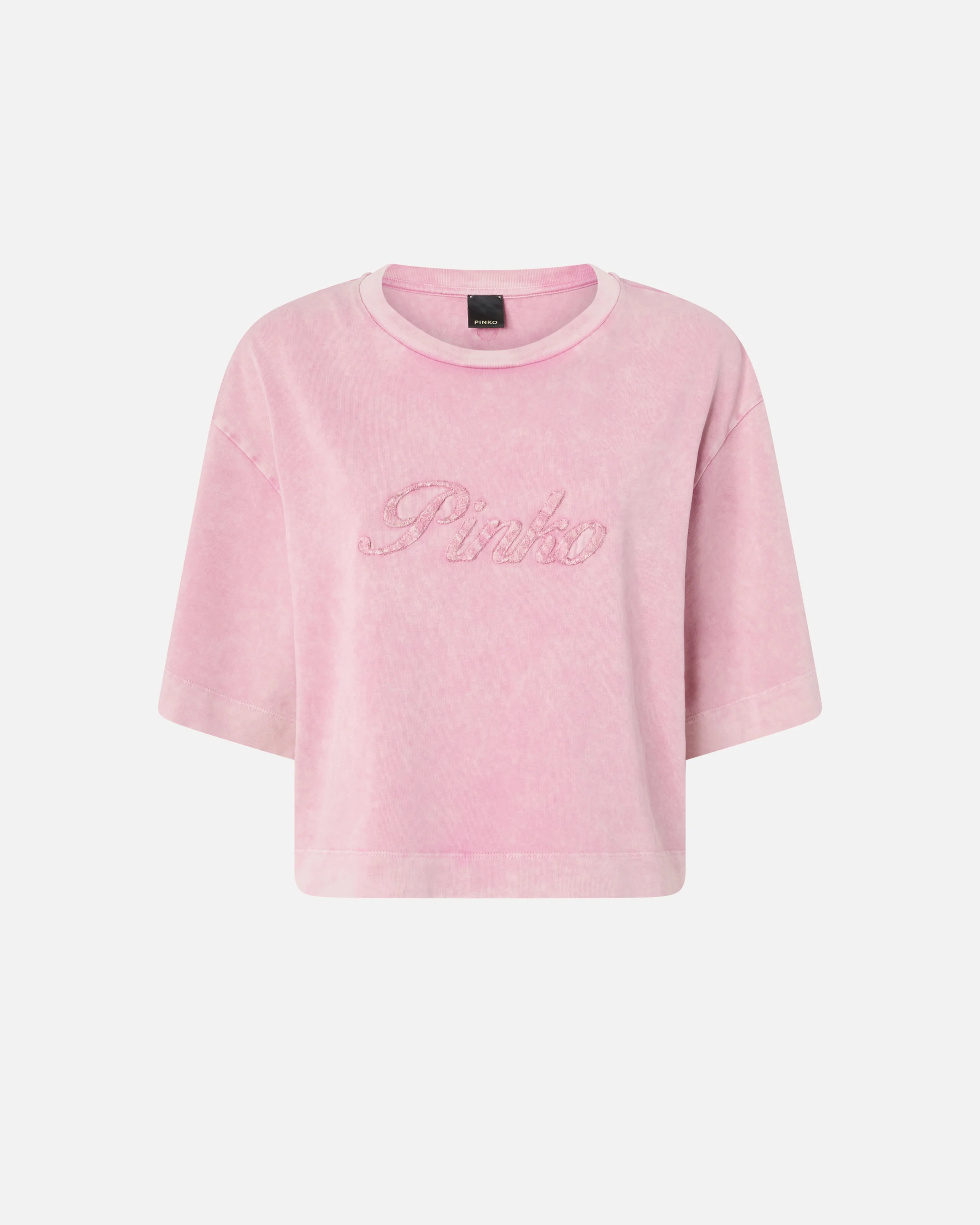 T-shirt cropped con ricamo PINKO distressed - Image 5