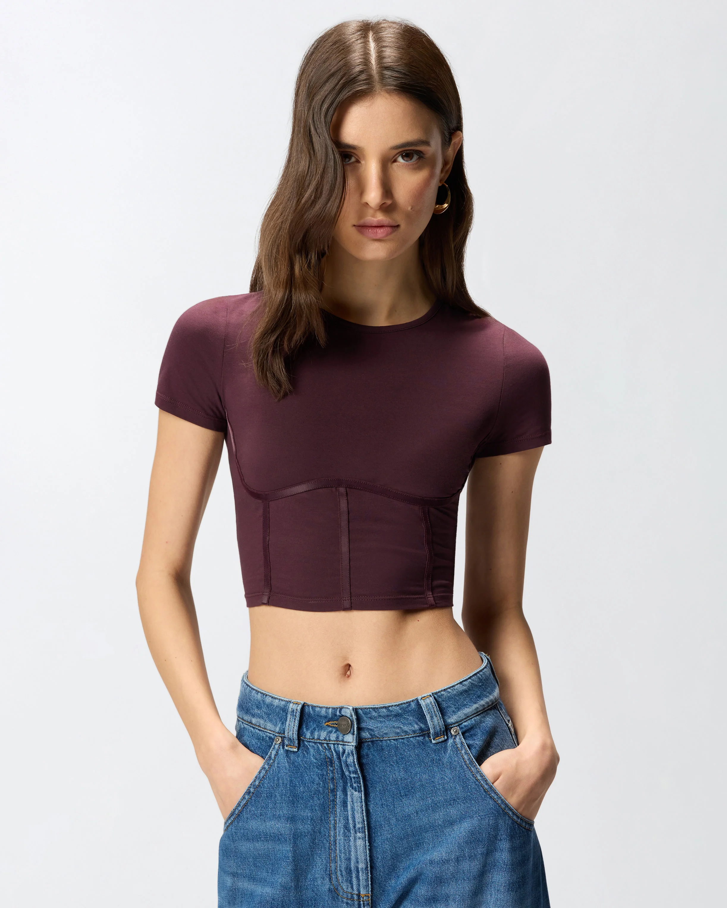 Top bustier con maniche corte