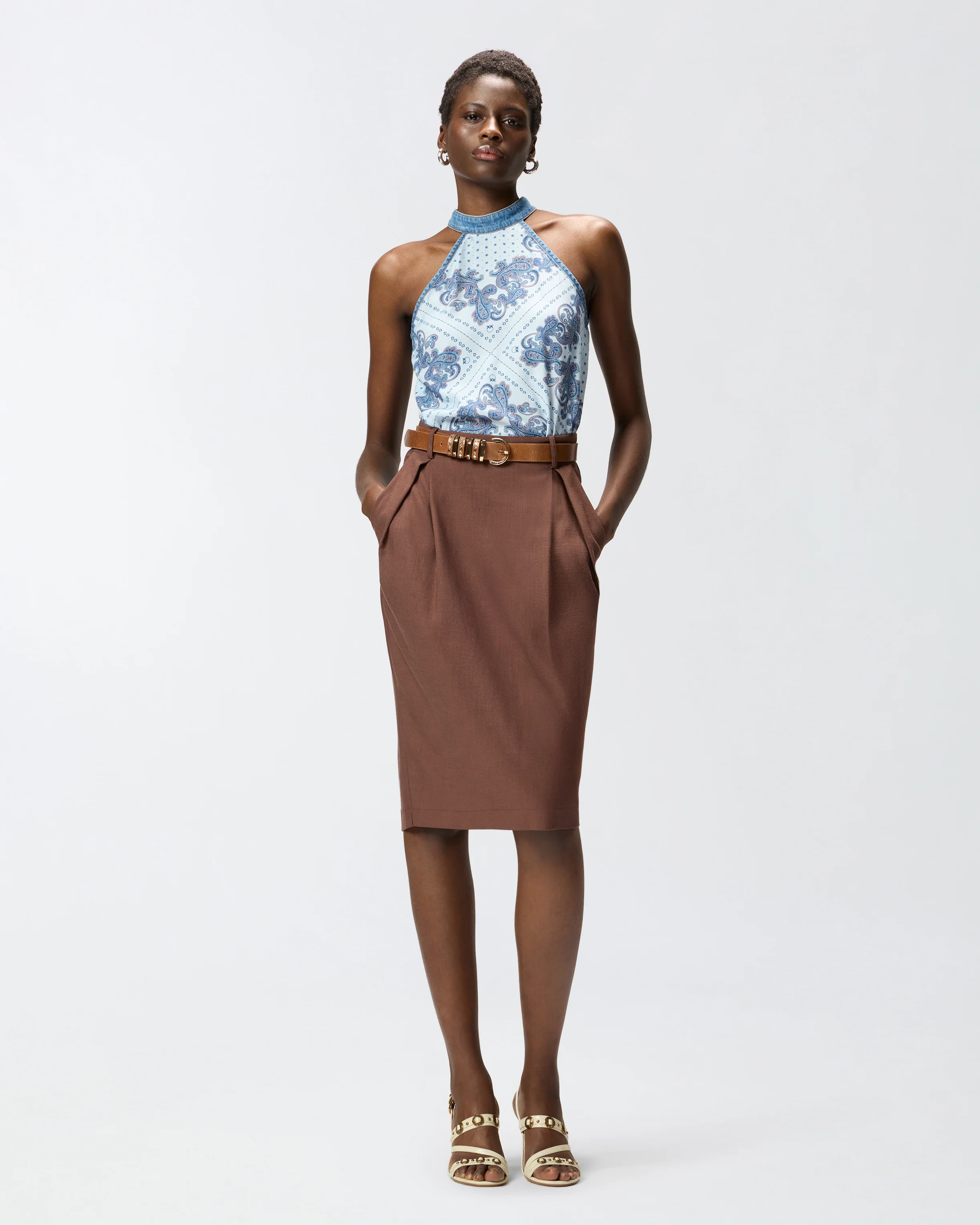 Top in denim con stampa foulard - Image 2