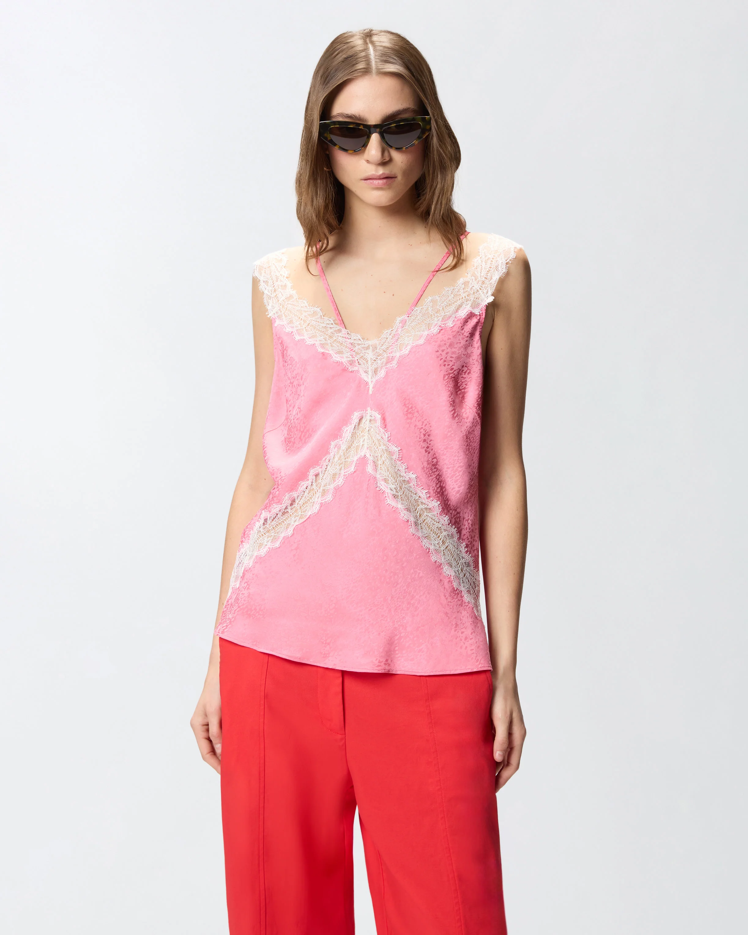 Top lingerie maculato con pizzo