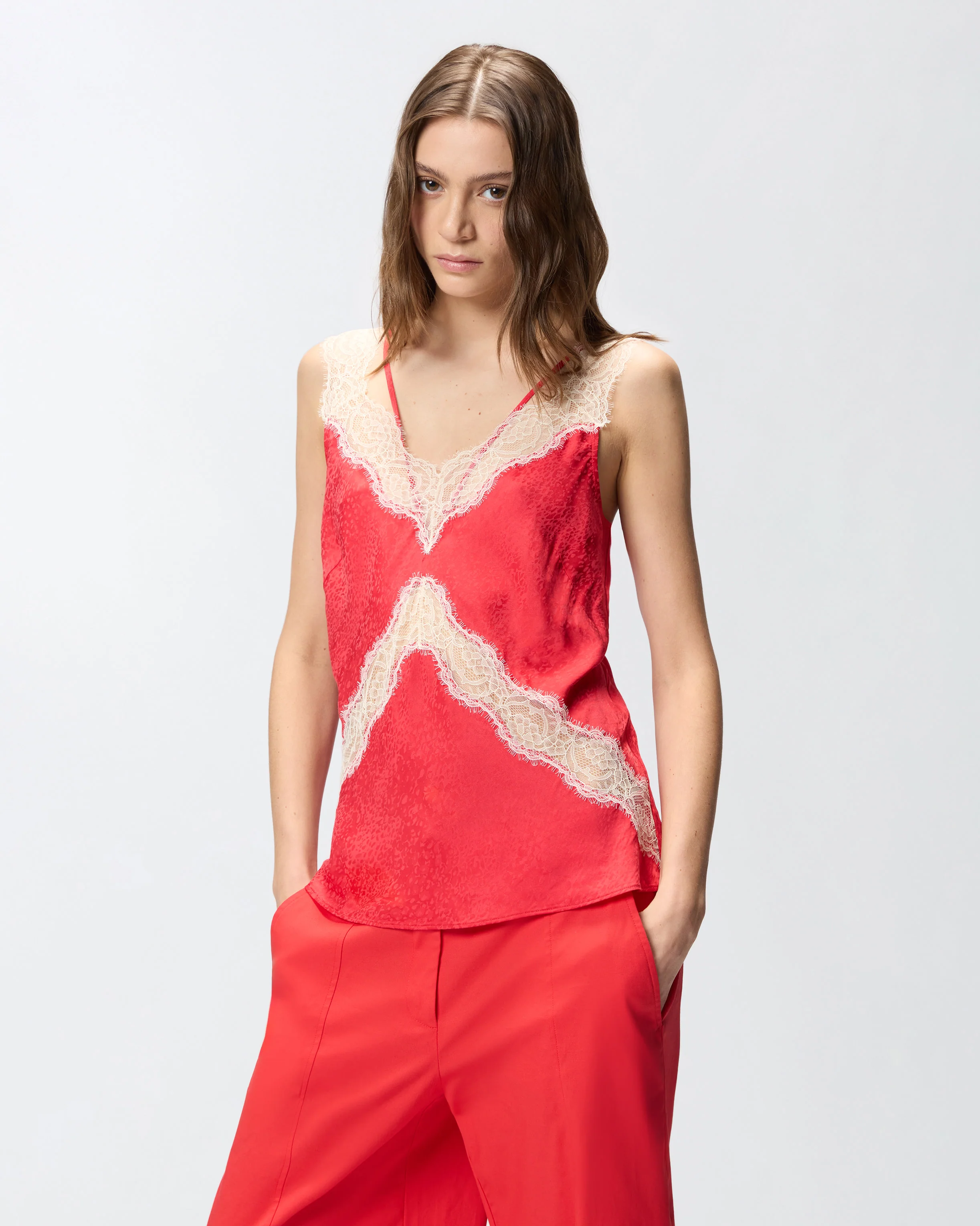 Top lingerie maculato con pizzo