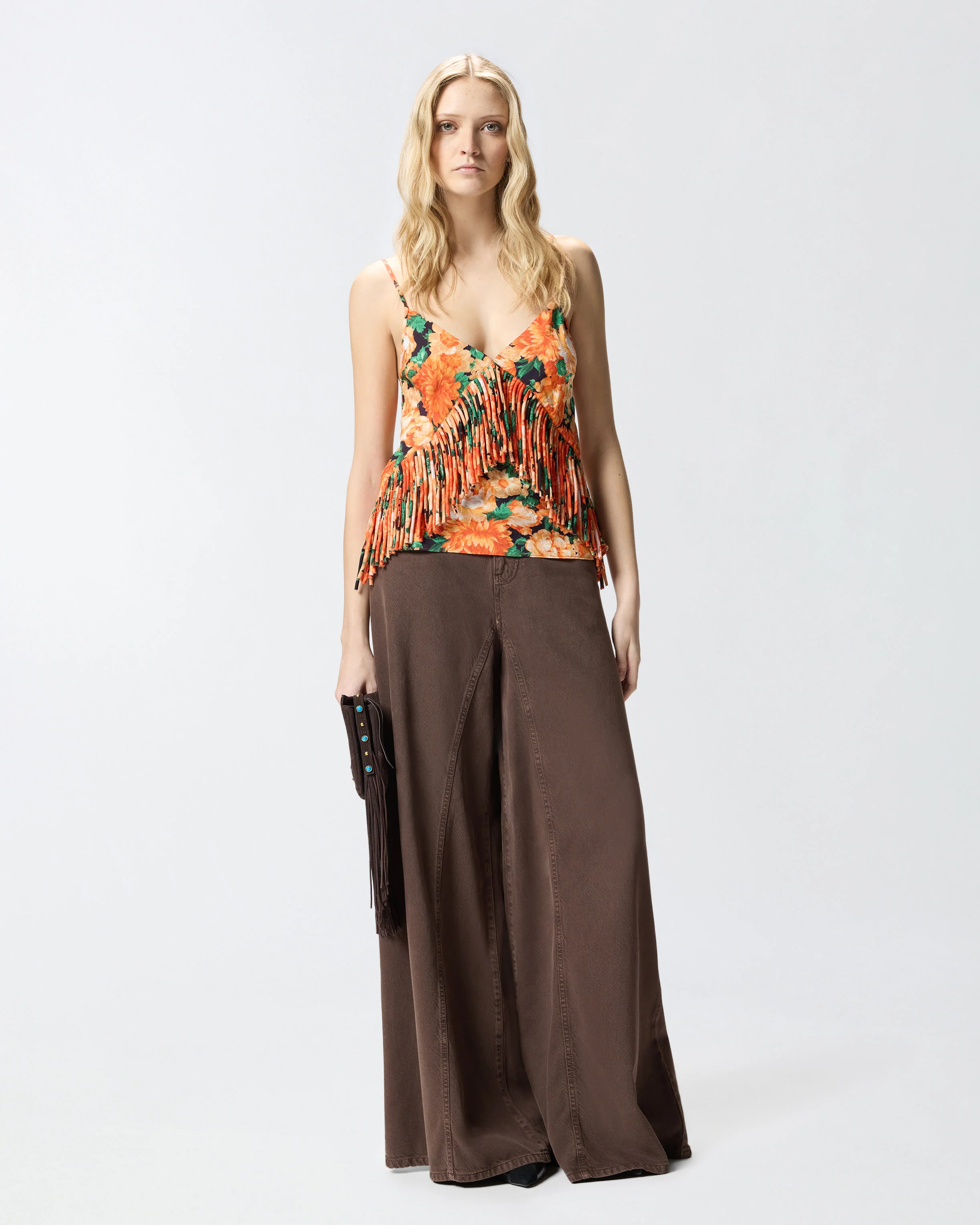 Top smanicato con frange e stampa floreale - Image 2