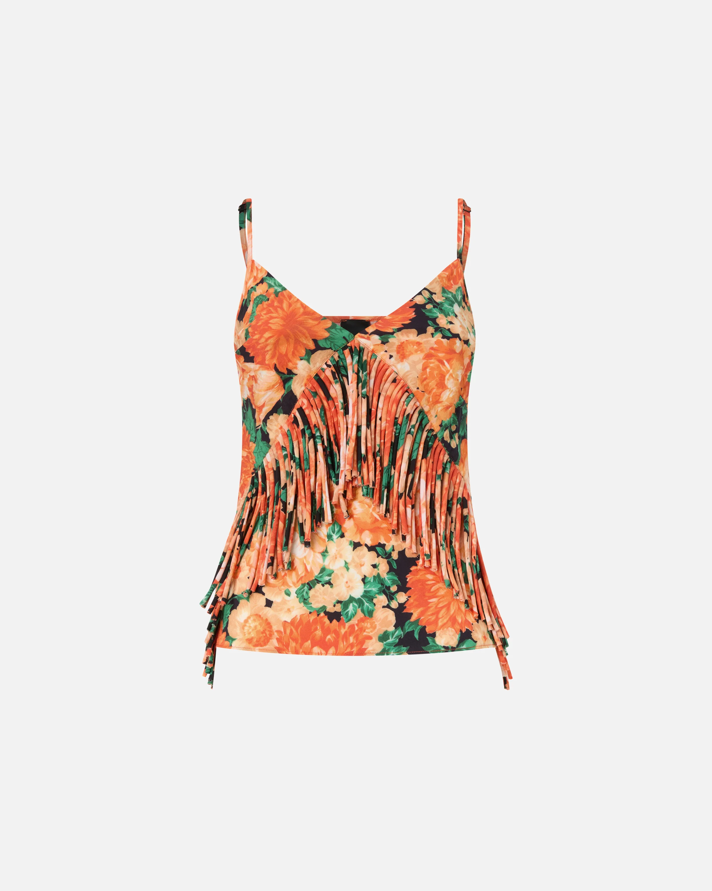 Top smanicato con frange e stampa floreale - Image 5