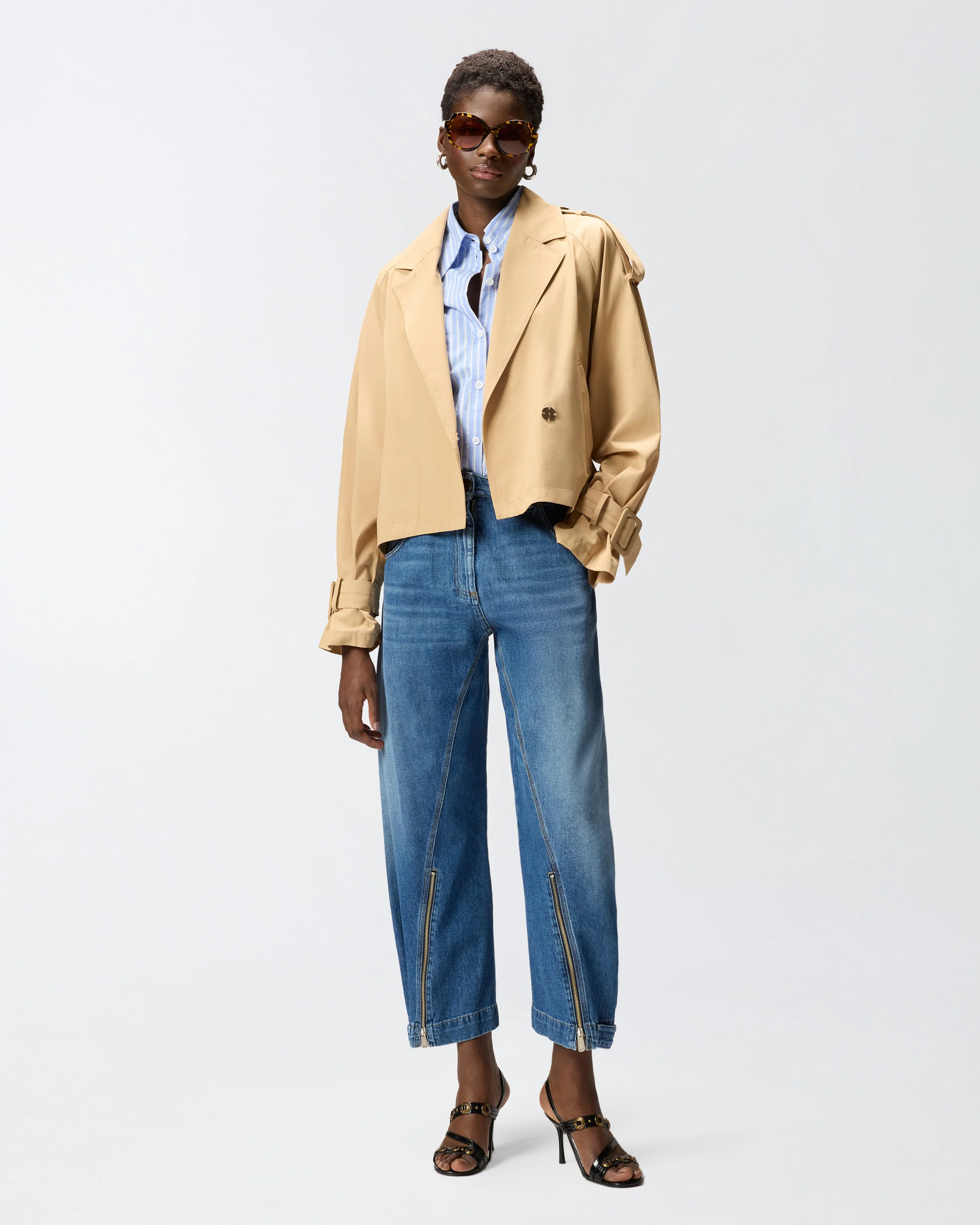 Trench corto in cotone con cintura - Image 2