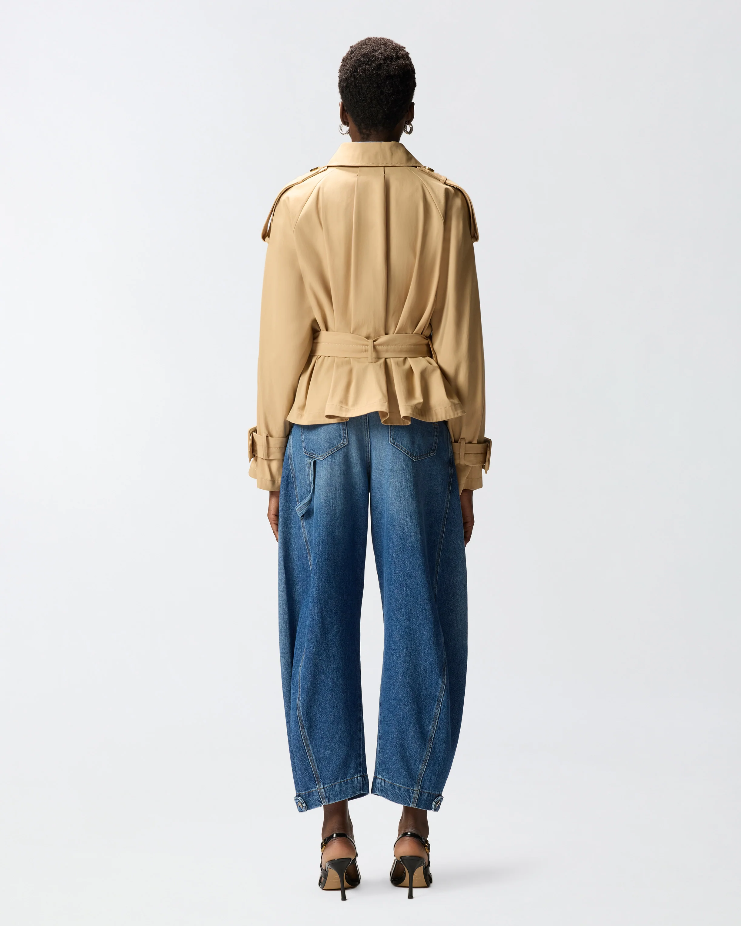 Trench corto in cotone con cintura - Image 3