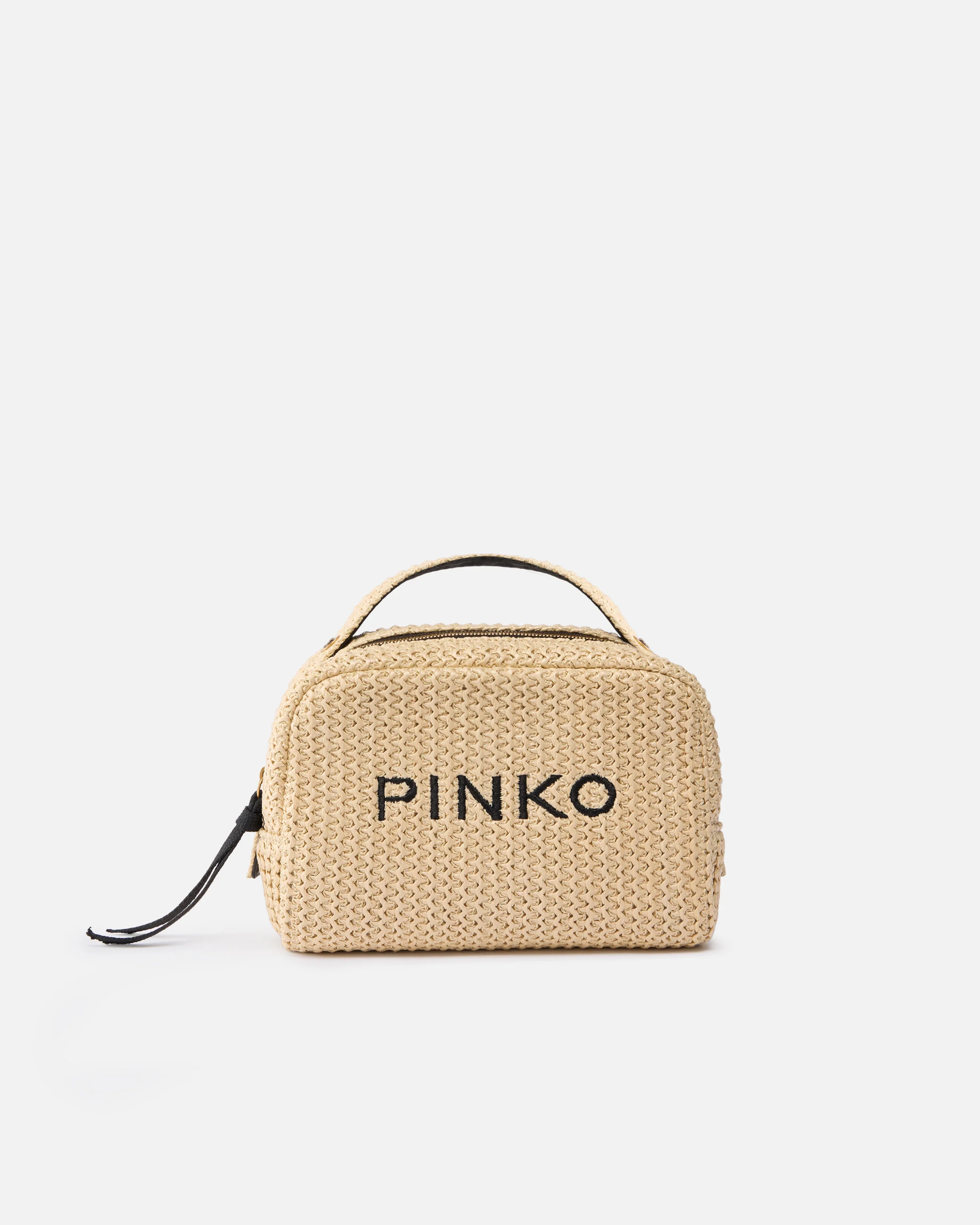 Trousse piccola in rafia con logo e manico