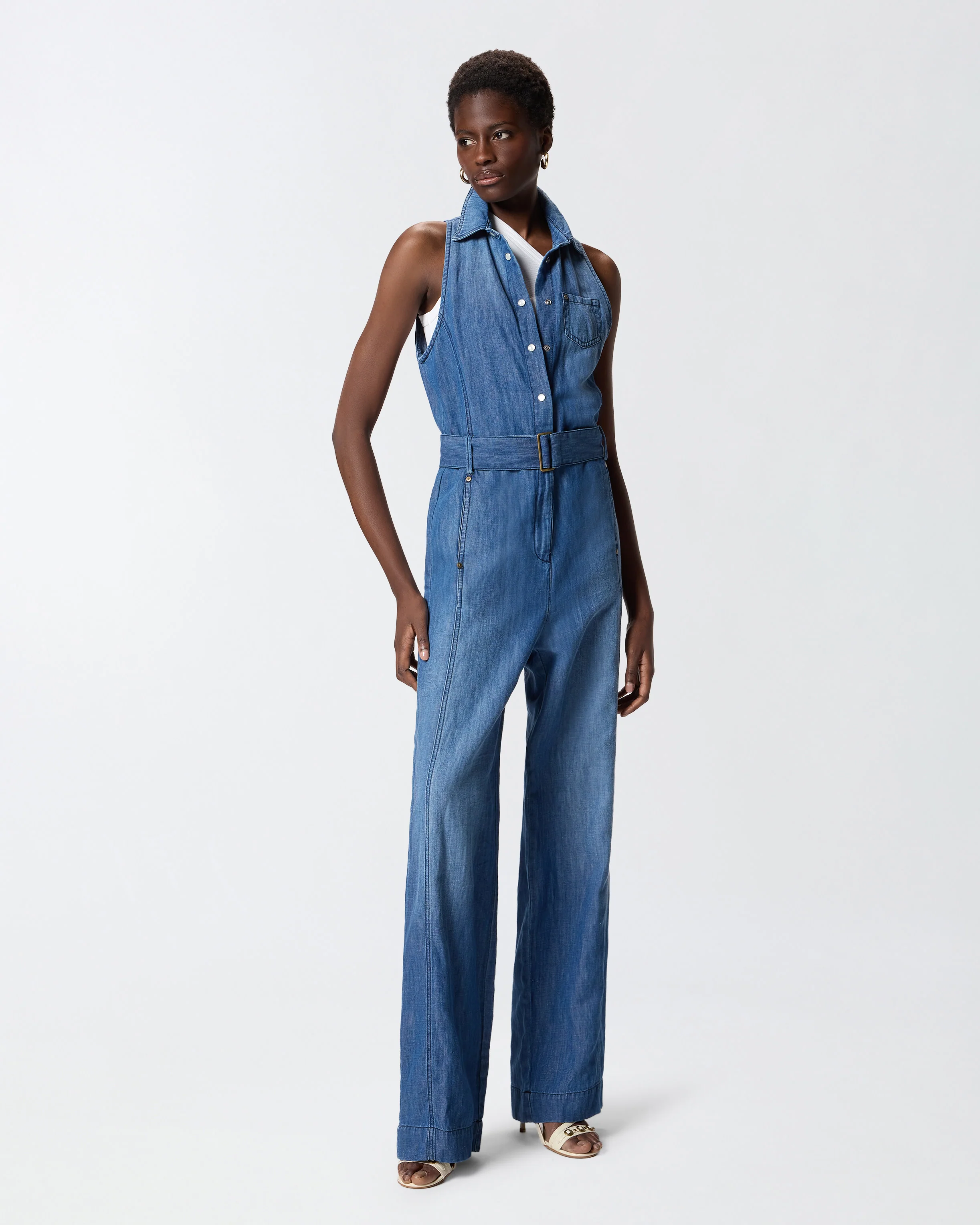 Tuta intera in denim con cintura - Image 2