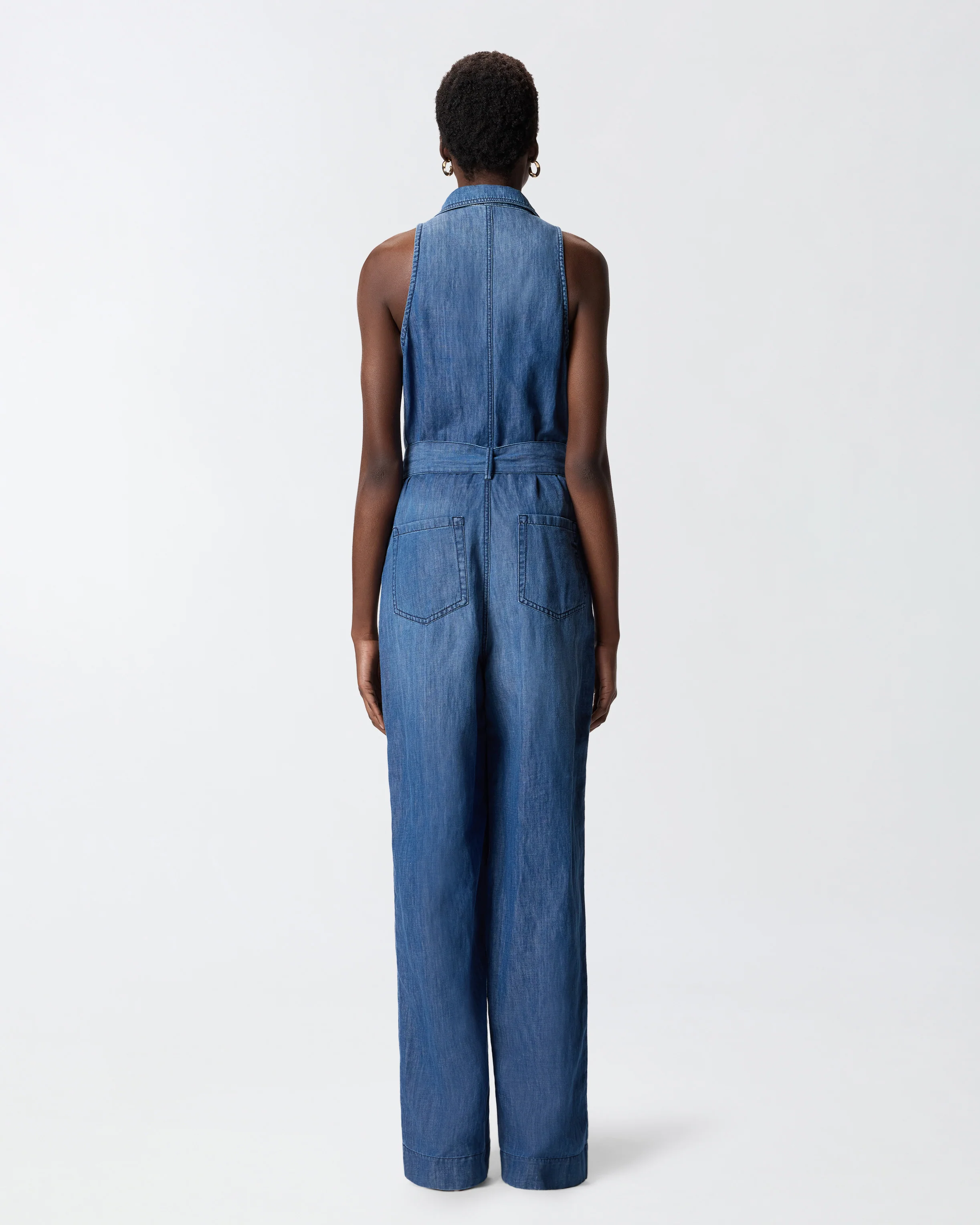 Tuta intera in denim con cintura - Image 3