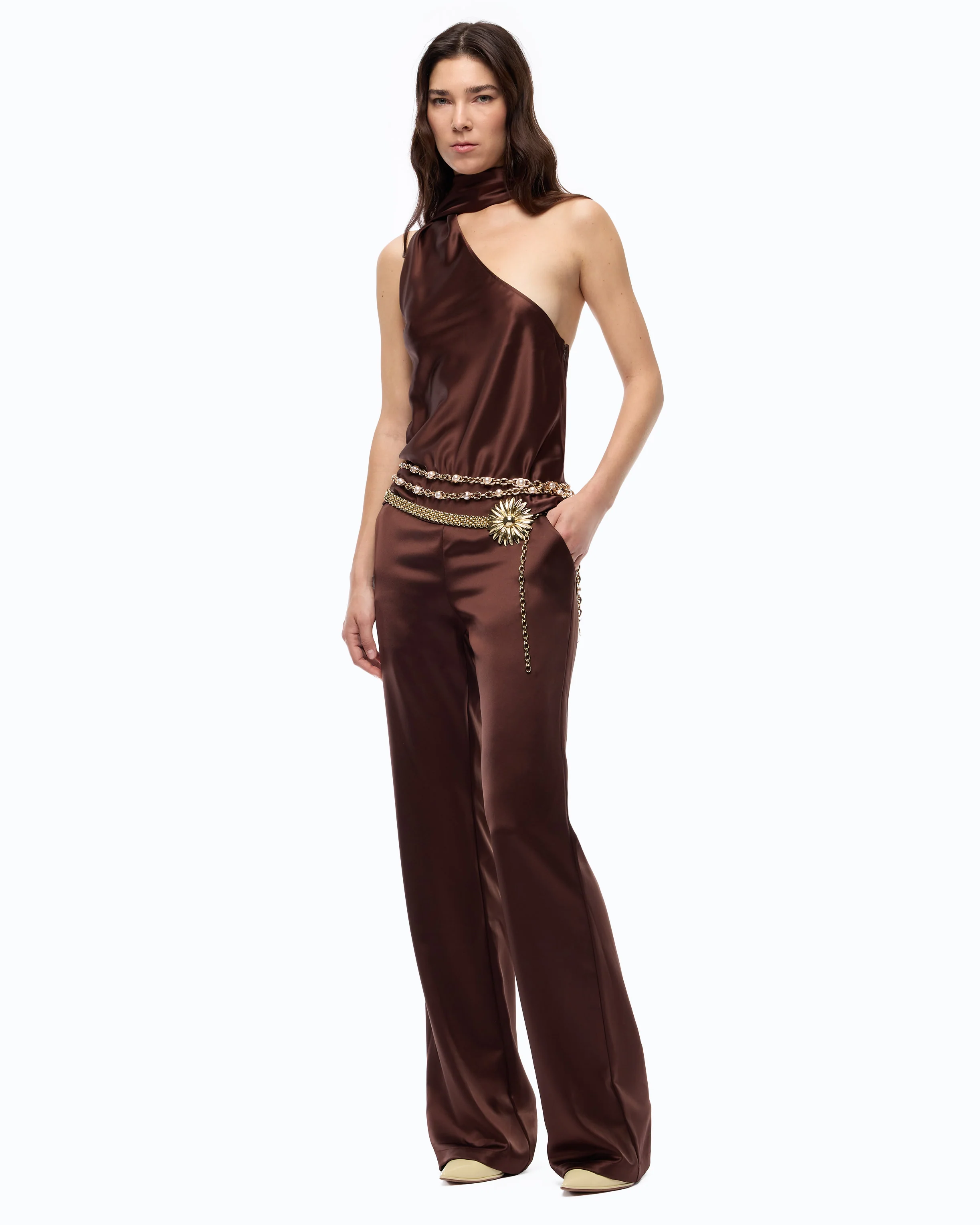 Tuta lunga in satin con fusciacca