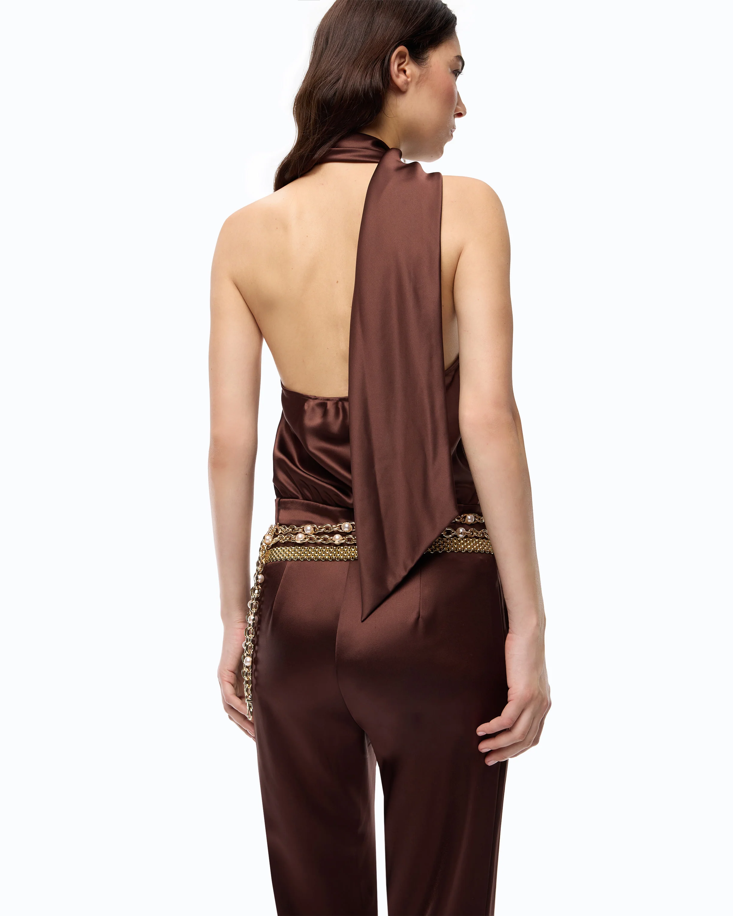 Tuta lunga in satin con fusciacca - Image 3