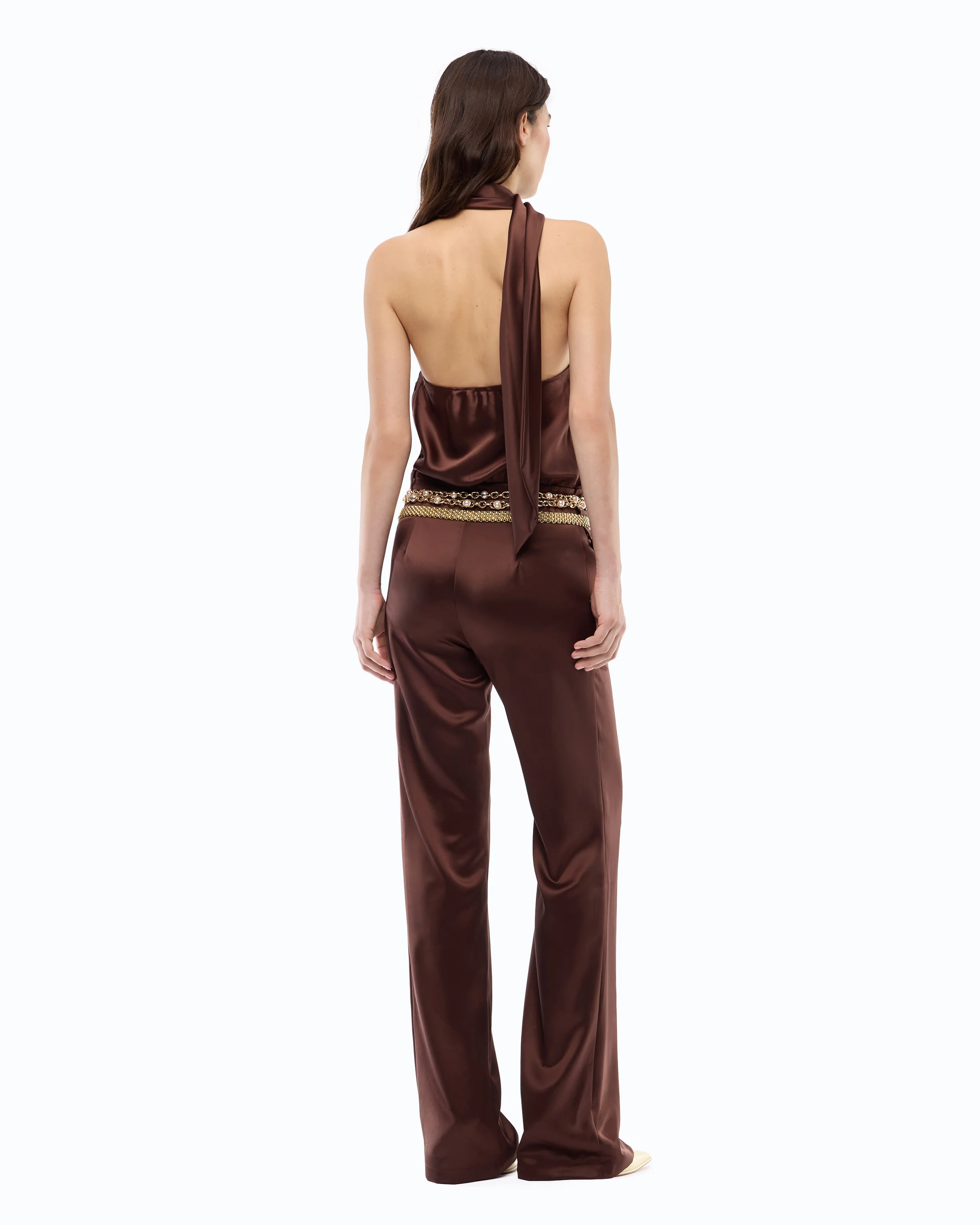 Tuta lunga in satin con fusciacca - Image 4